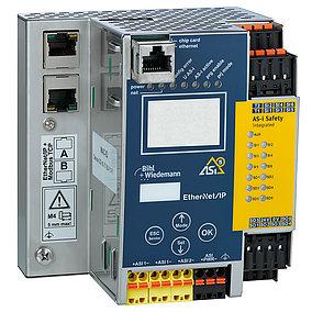 Puerta de enlace ASi-5-ASi-3 EtherNet-IP + ModbusTCP con monitor de seguridad integrado, 2 maestros ASi-5-ASi-3