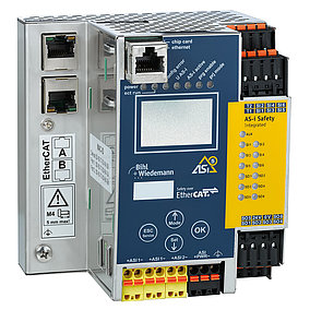 Seguridad ASi-5-ASi-3 sobre EtherCAT Gateway con monitor de seguridad integrado, 2 maestros ASi-5-ASi-3